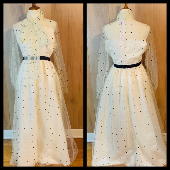 Order Plus Dresses & Skirts - NWT Order Plus Cream Polka Dot Tie Neck Dress. L